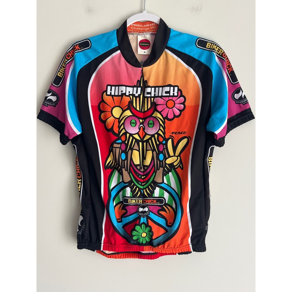 World Jerseys Hippy Chick Cycling Jersey Womens XL Retro Owl Peace Biker Top